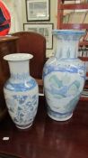 Two hand painted Chinese vases, marked made in China, 46cm and 36 cm.