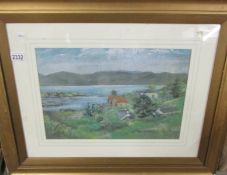A framed and glazed pastel rural scene.