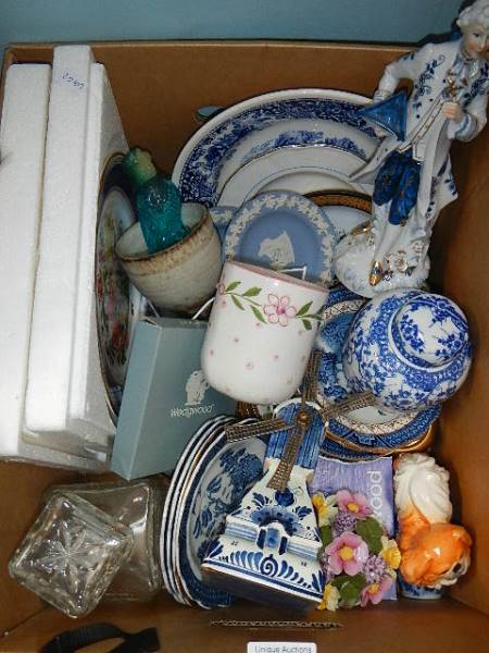 Two boxes of crested ware, Wedgwood, blue and white etc. - Image 3 of 3