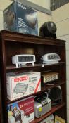 A selection of electric fan heaters including Ekco in box and Epsom photo printer.