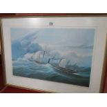 A framed and glazed nautical print.
