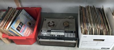 2 boxes of LP records& a reel to reel tape recorder (barn find so all A/F)