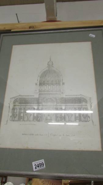 A framed and glazed architectural print.