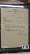 A framed and glazed Nazi era letter to Herrn Gauleiter Paul Giesler from Martin Borman,