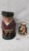 A Royal Doulton traditional Toby Jug The Huntsman and a smaller example Honest Measure.