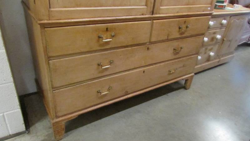 A large old pine linen press. - Image 2 of 3