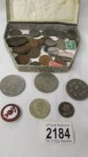 A mixed lot of coins including 1993 £5, crowns, commemorative £2 coin etc.