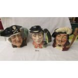 Three Royal Doulton character jugs - Porthos D6440, Long John Silver D6335,