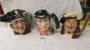 Three Royal Doulton character jugs - Porthos D6440, Long John Silver D6335,