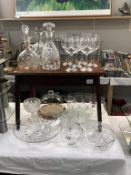 A selection of glass including bowls, decanters,