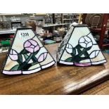 A pair of leaded Tiffany style glass lamp shades (20cm x 20cm by 15.