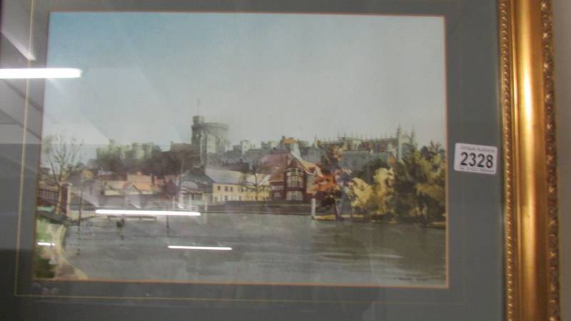 A framed and glazed watercolour river and castle scene signed Michael Vicary. - Image 2 of 3