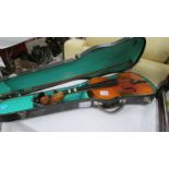 A cased modern 14" violin with bow.