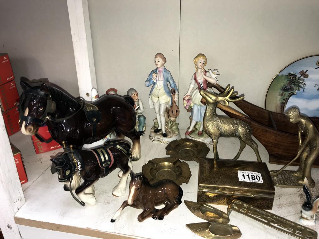 A large shelf of miscellaneous including brass, - Image 2 of 3