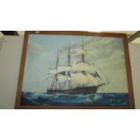 An R W Thayne 1970's) oil on board of three mast schooner at sale, named Astoria, signed.