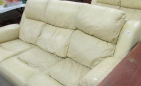 A G Plan cream leather three seat sofa.
