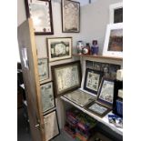 11 framed prints of old maps, some glazed, various sizes and locations, including Yorkshire, Glos,