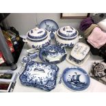 Royal Copenhagen statue of liberty and Viking collectors plates and quantity of blue and white