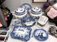 Royal Copenhagen statue of liberty and Viking collectors plates and quantity of blue and white