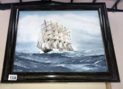 A framed 20th century British school oil on board, A 5 sail rigger in full sail signed A.C.