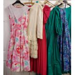 Six vintage dresses (AF) of varying sizes and designs,