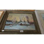 An oil on board Polish winter scene, details verso, see images.