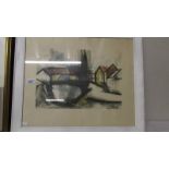 Modernist European limited edition abstract print 117/200 of a village street scene circa