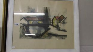 Modernist European limited edition abstract print 117/200 of a village street scene circa