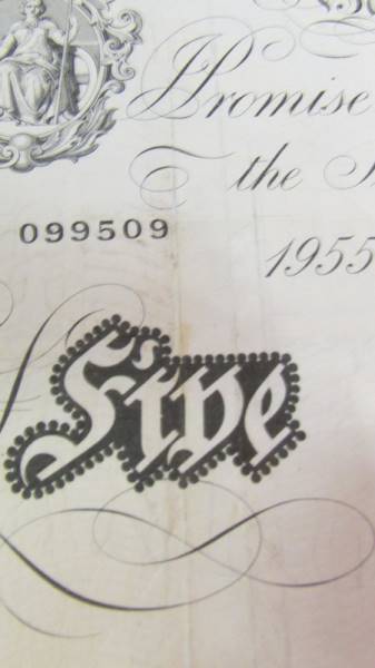 A Bank of England white £5 note, L K O'Brien, Z62 099509, a/f (has very fine split). - Image 3 of 3