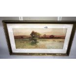 A farmland watercolour signed S J H 39cm x 67cm frame a/f