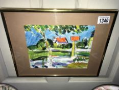 A framed & glazed Scottish colourist school gouache on card sketch village scene, title Royan,