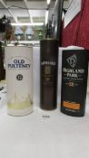 Three bottles of whisky - Old Pulteney 12yr, Aberlour 10yr and Highland Park 12 yr.