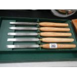 A boxed set of wood chisels.