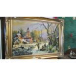 A gilt framed oil on canvas winter scene signed G E Massey 4 - 1993.