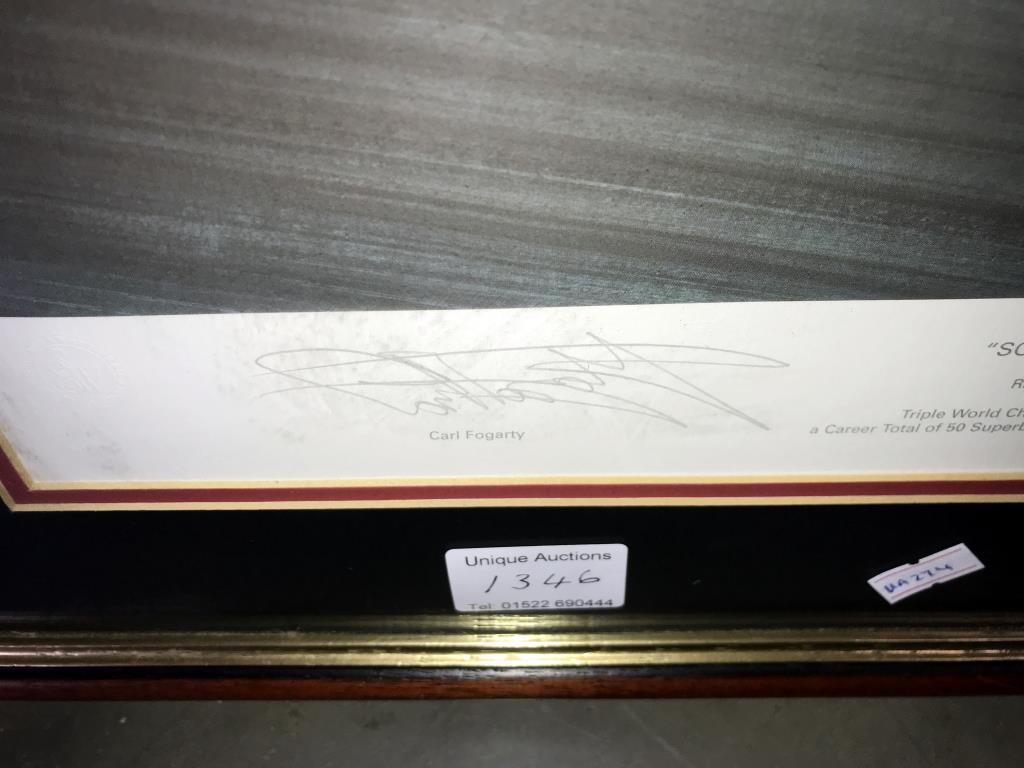 5 limited edition framed & glazed motorcycle pictures of Carl Fogarty. Signed C.F & Ray Goldsbrough. - Image 18 of 26