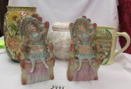 Two Victorian bisque figures, a ginger jar,