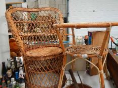 An old cane chair and table.