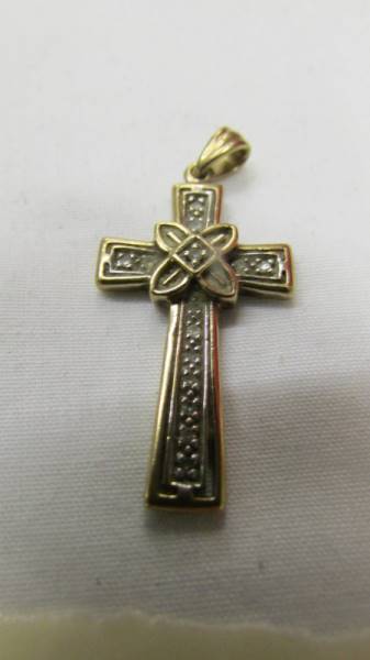 A yellow gold and diamond Celtic cross. - Image 2 of 2