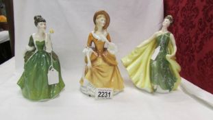 Three Royal Doulton figurines - Sandra HN2275, Fleur HN2368 and Alexandra HN2398.