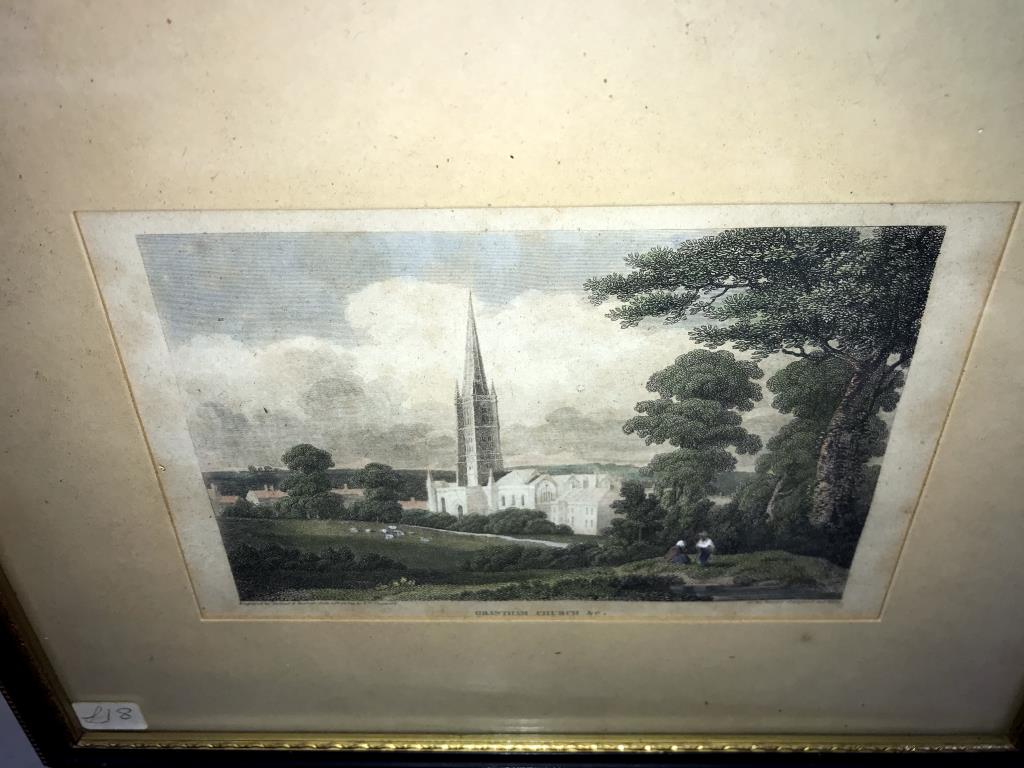 19/20c silk picture of Salisbury Cathedral & 3 engravings, Grantham Church, Frisby F. - Image 3 of 5