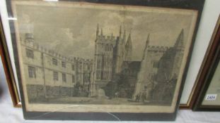 An early engraving entitled "The Original Entrance to the Cloisters and Magdalan College.