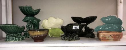 A collection of pottery & 2 Carlton ware leaf plates