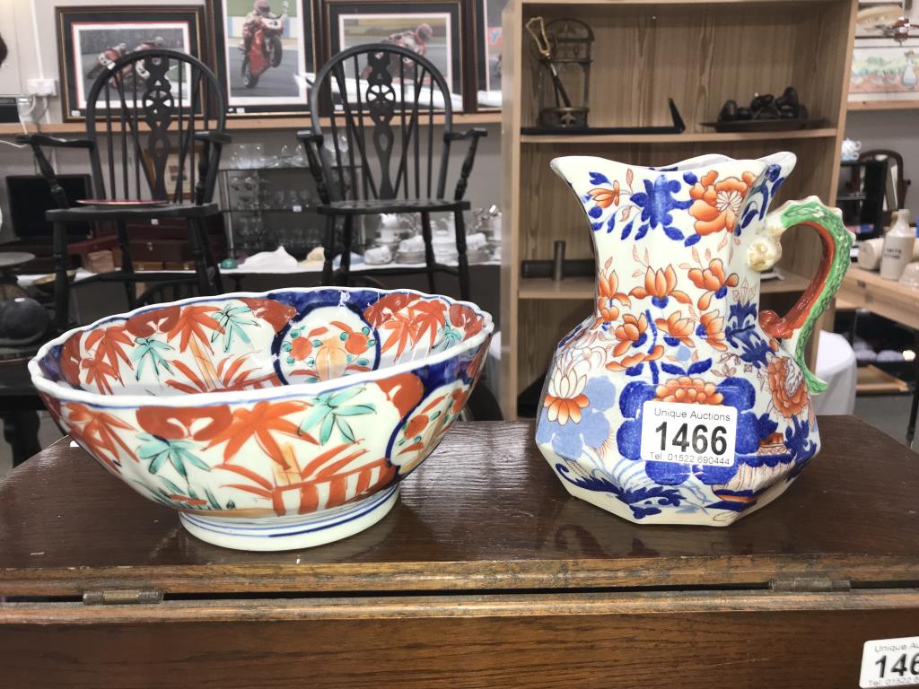 A Mason's ironstone jug & an unmarked Imari bowl