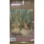 A framed and glazed watercolour of two ladies reading.