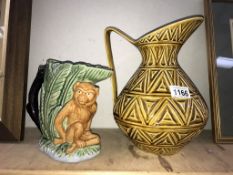 Majolica style monkey jug and 1 other