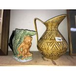 Majolica style monkey jug and 1 other