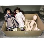 2 vintage porcelain dolls (1 A/F) & 2 other dolls