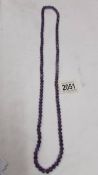 A natural deep colour amethyst necklace with approximately 120 beads.
