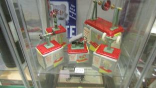 Five boxed Mamod steam engine accessories including power hammer, polisher etc.