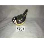 A Royal Crown Derby bird paperweight (silver stopper)